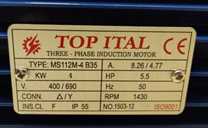 الکتروموتور 5.5 اسب پایه فلنج Top ital