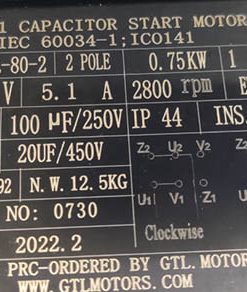 الکتروموتور 1 اسب 3000 دور تکفاز فریم 80